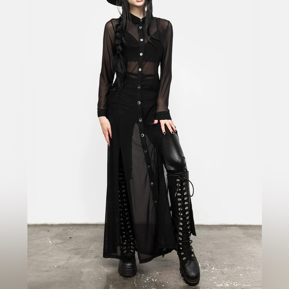 Divination Mesh Maxi Shirt Dress - UK 18
